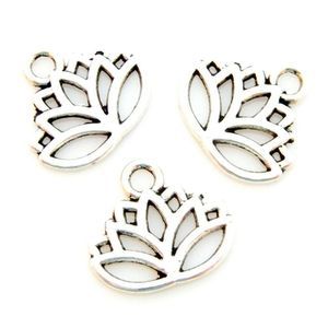 50 Antiqued Tibetan Silver 17x14mm Lotus Lilly Pad Flower Bead Drop Charms